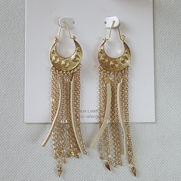Jewelry - Boho Faux Leather Chain Tassel Drop Earrings
